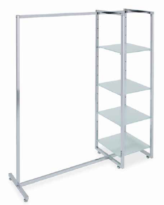 gondola centrale con 4 piani in cristallo acidato (40 x 40 cm) piantane con asole dimensioni: 137 x 45 x h 152 cm