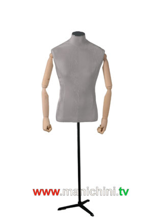 busti rivestiti velluto busto uomo sartoriale grigiochiaro braccia in legno