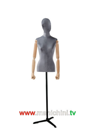 覆盖的胸围天鹅绒胸围女人裁缝浅灰色木制手臂与头